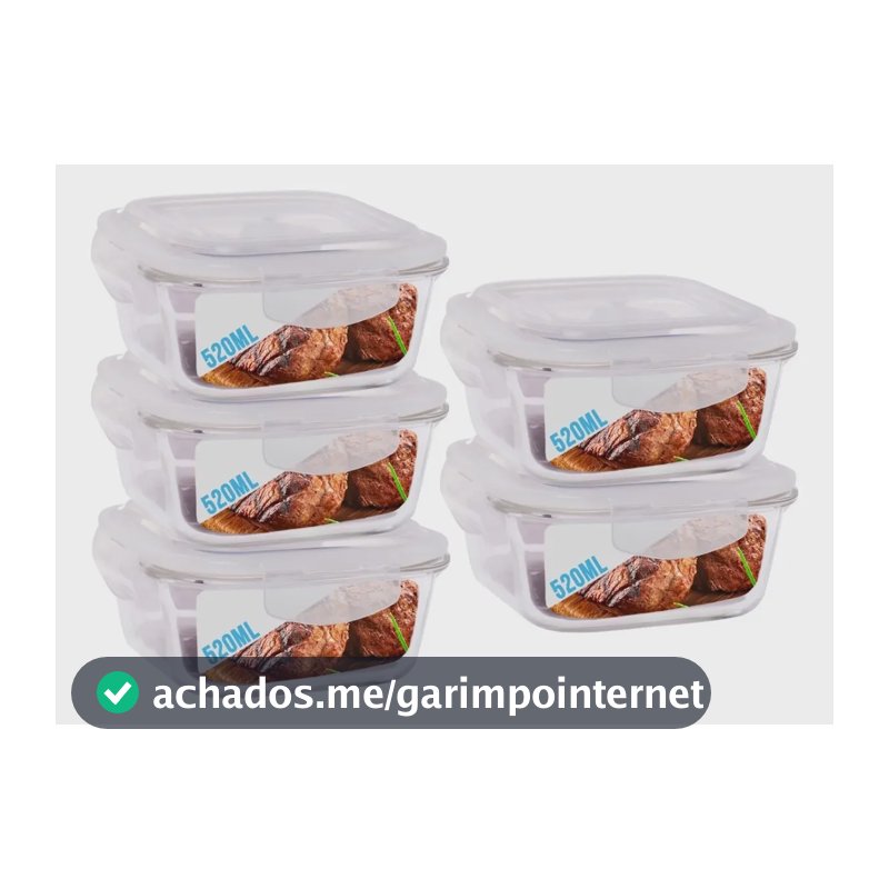 Conjunto 5 Potes De Vidro 520ml Hermético 4 Travas Marmita Sortido