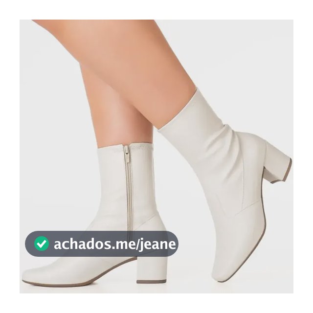 Bota Branca Feminina Stretch Bico Quadrado Salto Grosso