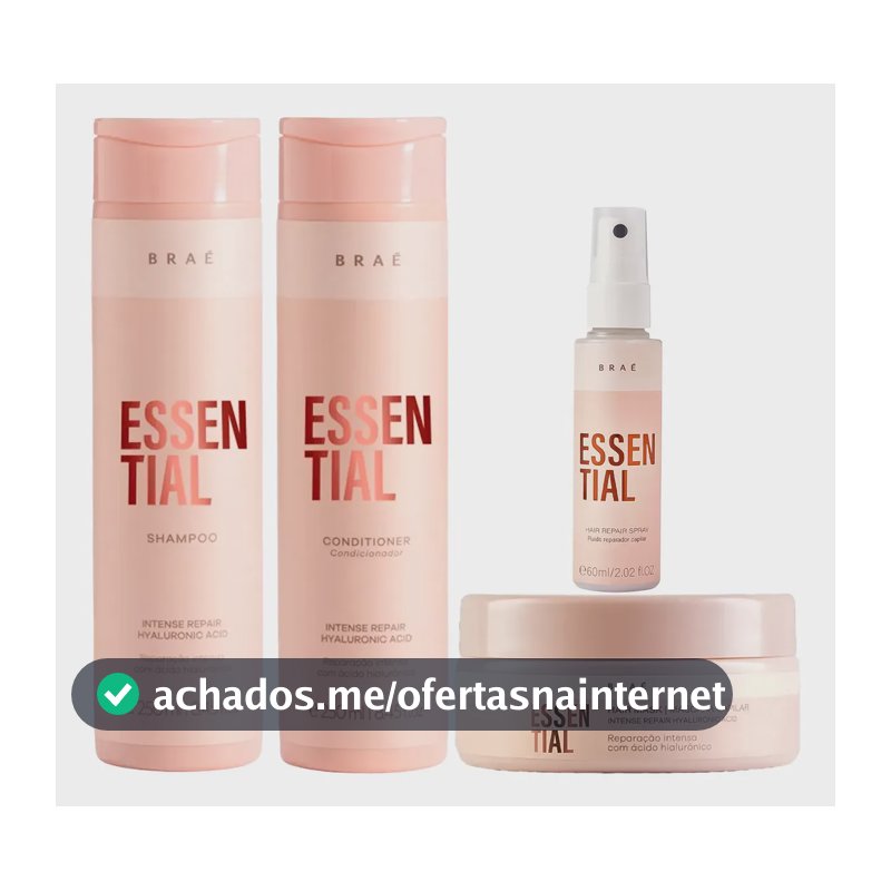 Kit Braé Essential Shampoo + Condicionador + Máscara + Fluido