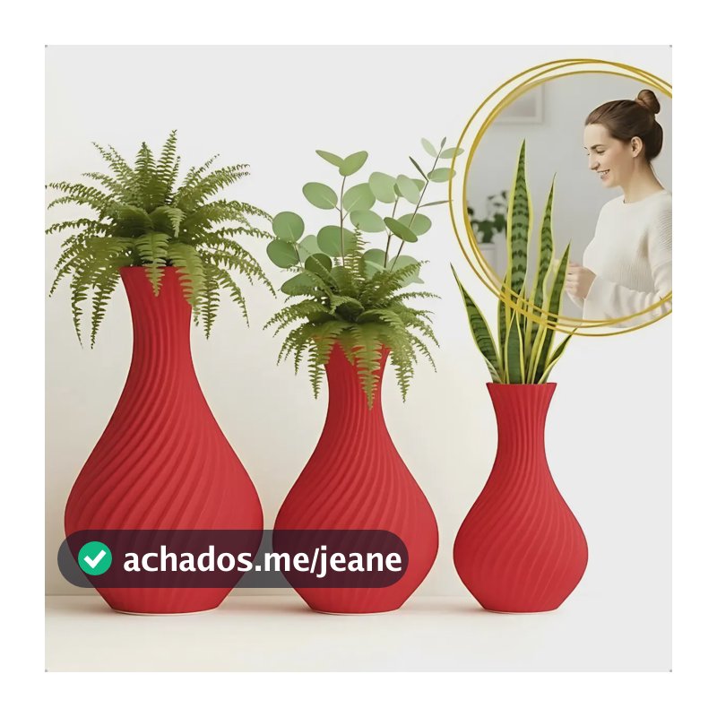 Kit 3 Vasos Espiral Moderno Elegante Decoração Interna Luxo Vermelho Vaso Em Forma Espiral