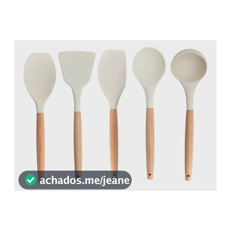Kit Utensílios De Cozinha Oikos Com Cabo De Madeira Branco Branco