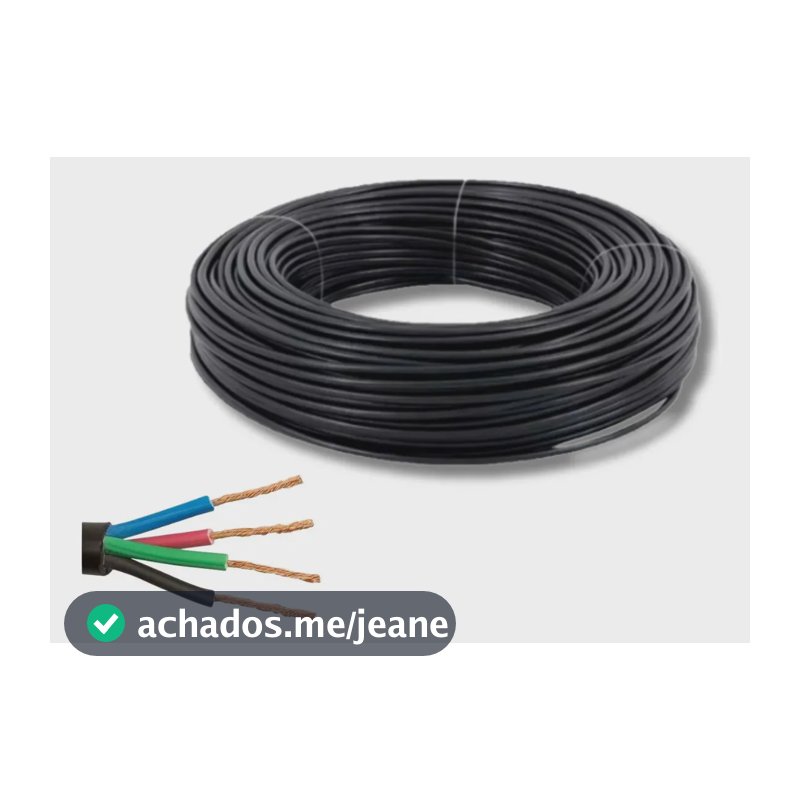 Cabo Flexível Pp 4x1,5mm Extensão Rolo Com 50 Metros Cor Preto