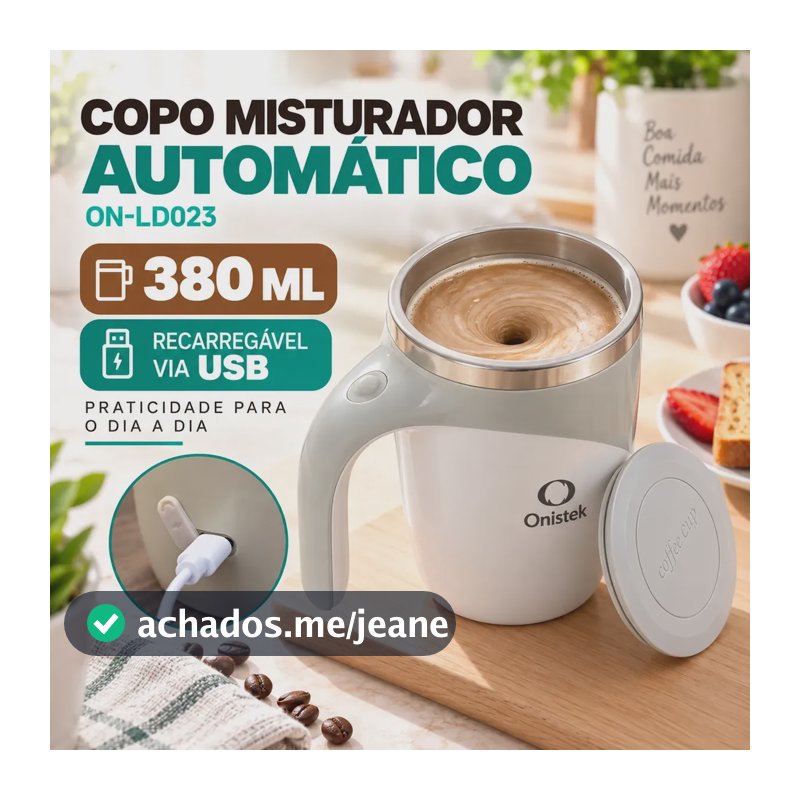 Copo Caneca Mistura Automáticos Aço Inoxidável 380ml Branco