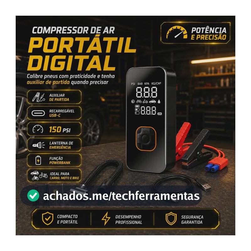 Auxiliar de Partida Compressor de Ar e Power Bank para Carro