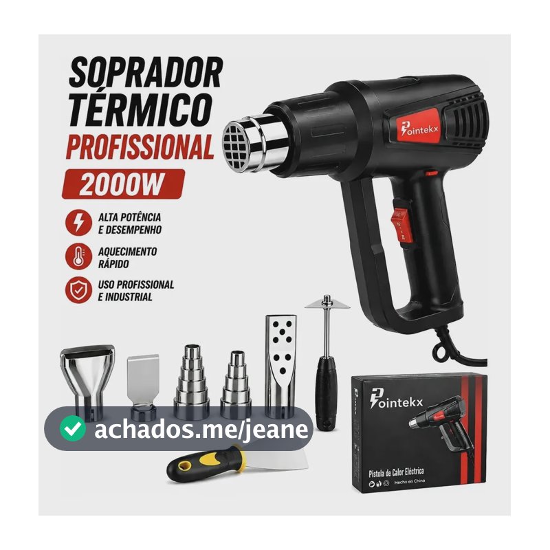 Soprador Térmico 2000w Pistola Ar Quente 2 Níveis 600°c 110v Preto 127v