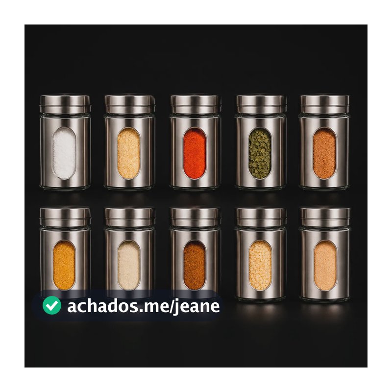 Kit 10 Porta Temperos Saleiro Pimenteiro Aco Inox C/ Visor Prata