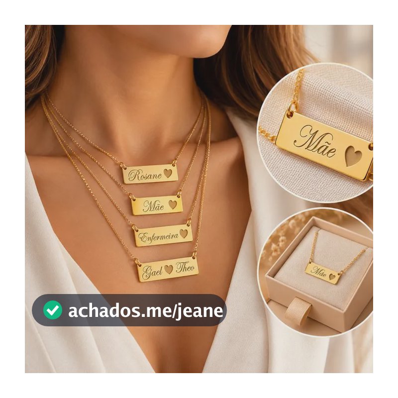 Colar Nome Profissão Datas Especiais Nome Filhos Netos Dourado