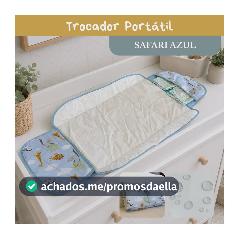 Trocador De Fralda Bebê Impermeável Dobrável Compacto Retrátil Toque Super Macio Luxo Lindas Estampas Safari azul