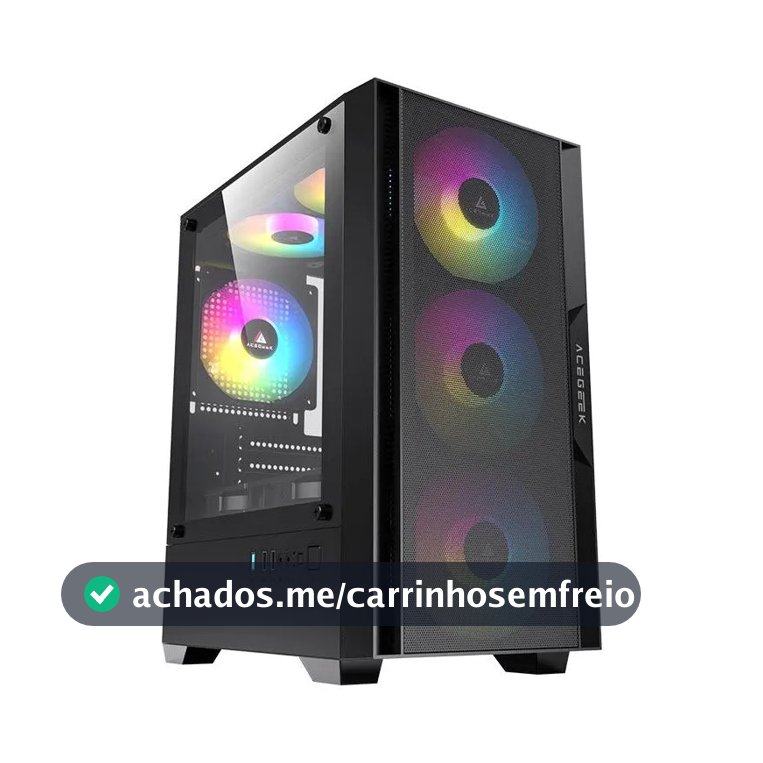 Gabinete Gamer Acegeek Stratus Mesh Preto Mid-Tower com Lateral de Vidro
