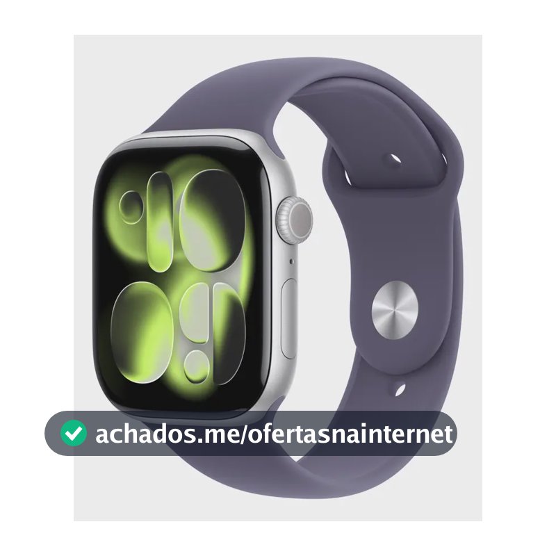 Apple Watch Series 11 GPS - Caixa prateada de alumínio – 46 mm - Pulseira esportiva roxo-névoa – P/M - Distribuidor Autorizado