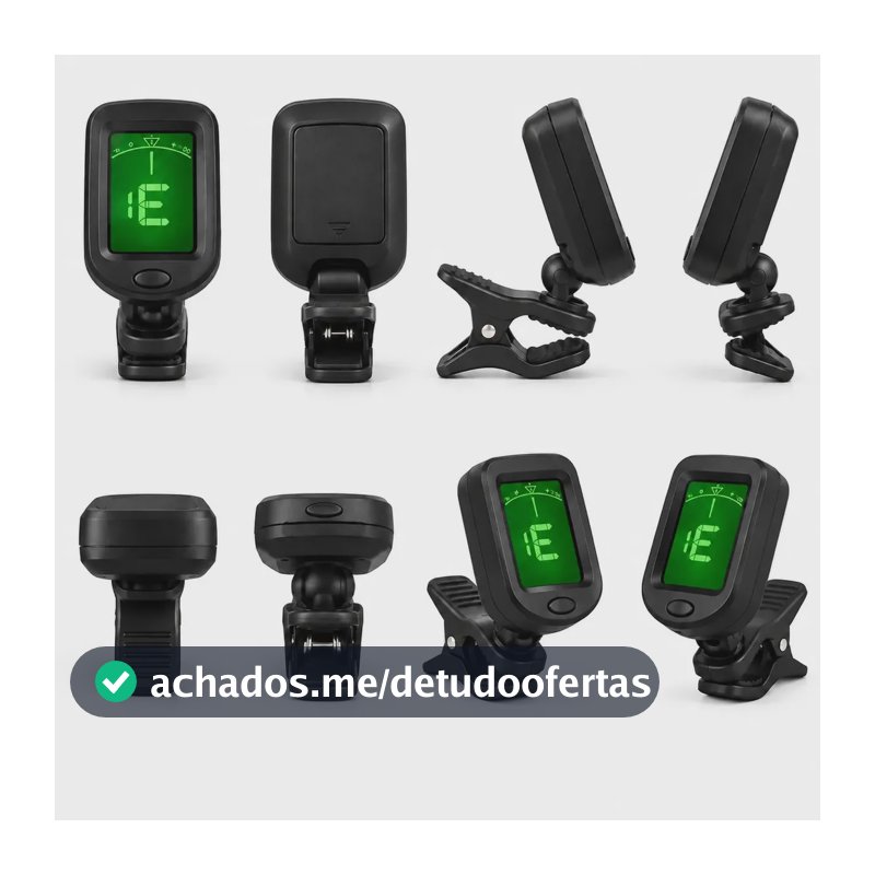 Afinador Clip Digital Para Violão Guitarra Baixo Cromático Visor Lcd Eletrônico Portátil Alta Precisão Cordas Instrumentos Musicais Acústico E Elétrico Pilha Inclusa Preto