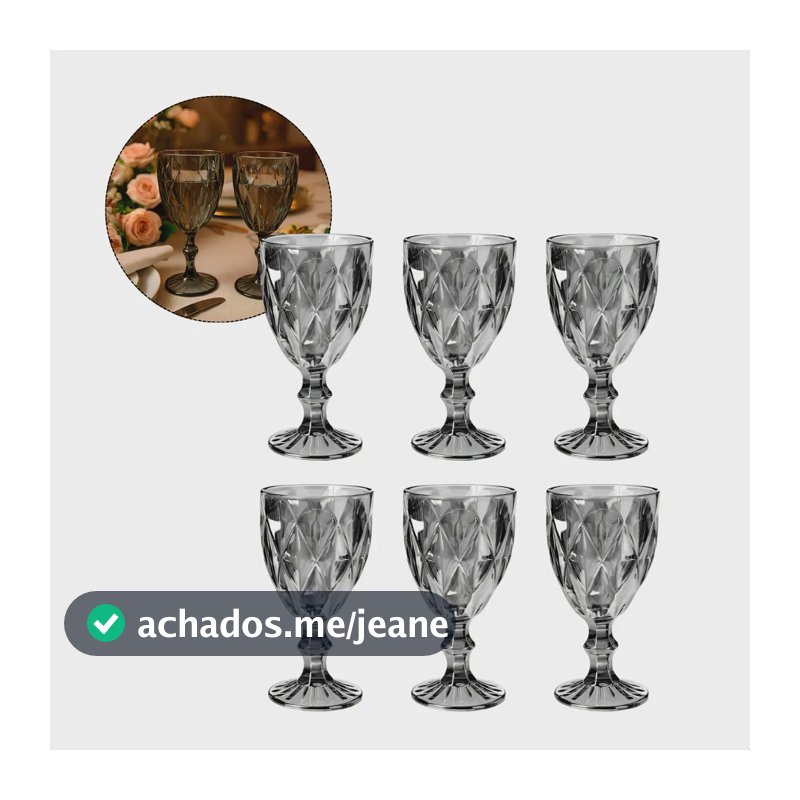 Jogo Com 6 Taças De Vidro 340ml Para Vinho Água Ou Suco Cor Preta Design Sofisticado Ideal Para Receber Convidados E Decorar Sua Mesa - Jhamba