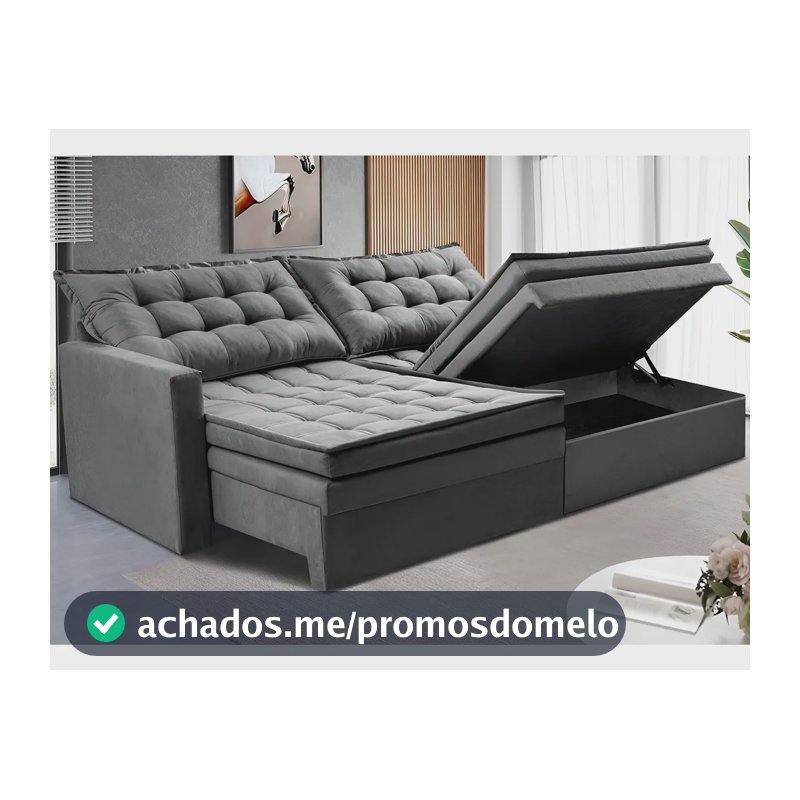 Sofá Sem Caixa Retrátil Baú 2,00m Cama Inbox Secret. Suede Cor Cinza