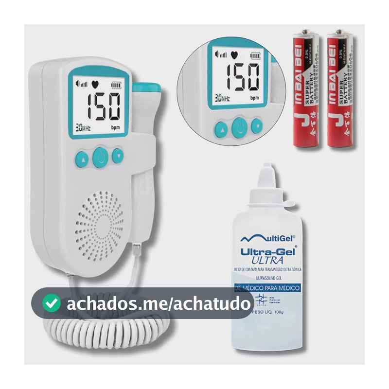 Fetal Doppler Arte Da Pesca Ultrassom Ouvir Batimentos Bebe + Gel + Brinde Exclusivo - Azul