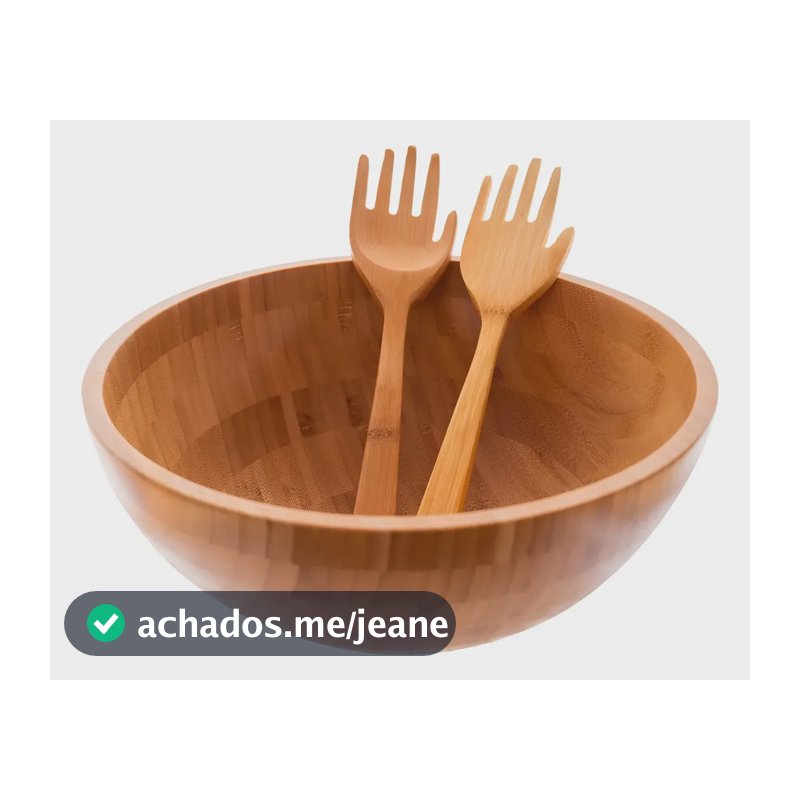 Bowl De Bambu Saladeira Fruteira Multiuso Pegador Salada Bege
