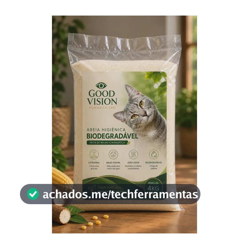 Areia Para Gatos 4kg Extrafina Biodegradavel Feita de Milho e Mandioca Anti Odor Baixa Poeira - Good Vision