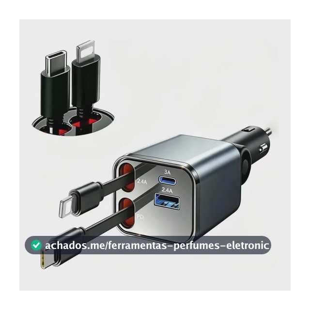 Carregador Veicular Turbo 4 Em 1 Compatível Com Android/ Ios Cinza
