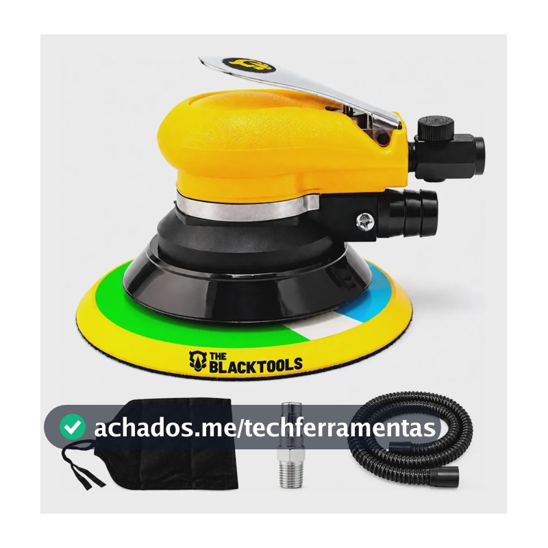Lixadeira Pneumática Orbital 6 Roquite Hookit Com Aspiração Profissional TLP600V The Black Tools