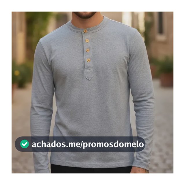 Camisa Henley Masculina De Malha Ecológica Mangas Compridas