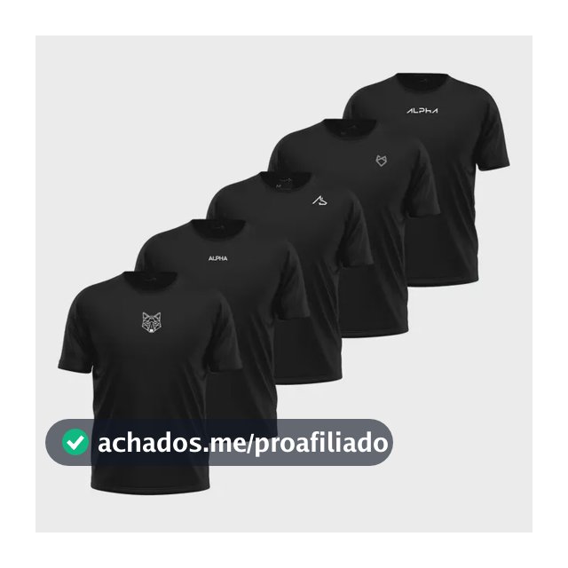 Kit 5 Camisetas Dry All Black Alpha
