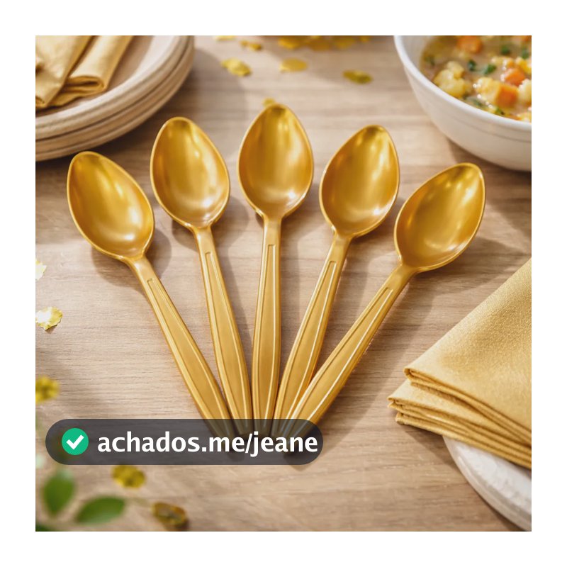 Kit 100 Colher Descartável Reforçada Caldos E Sopas Dourada  Dourado