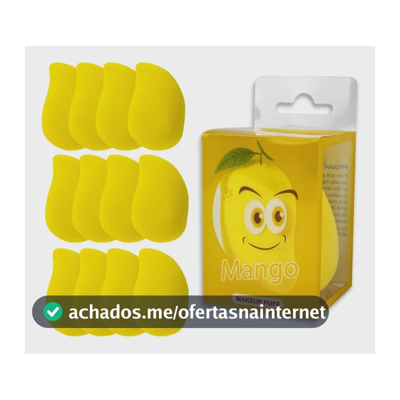 Kit 12 Esponjas Manga Rosto Facial Maquiagem Base Make Box Amarelo Média