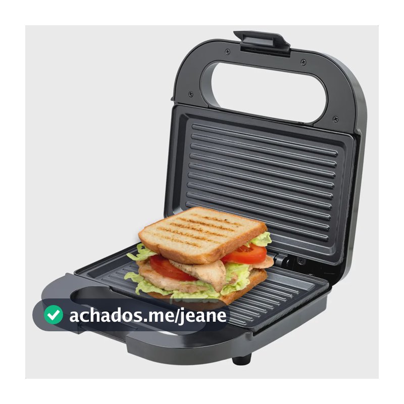 Sanduicheira Elétrica Grill 750w Antiaderente Alça Isotérmica 220v Lanches Rápidos Preto 220