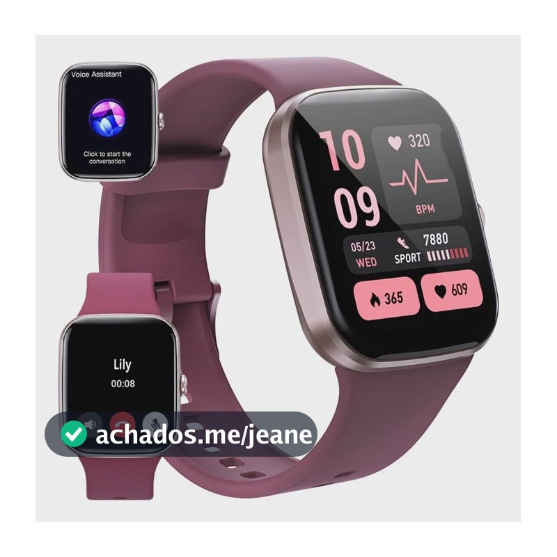 Smartwatch Feminino Chamadas Bluetooth Esportivo Original Vermelho-vinho