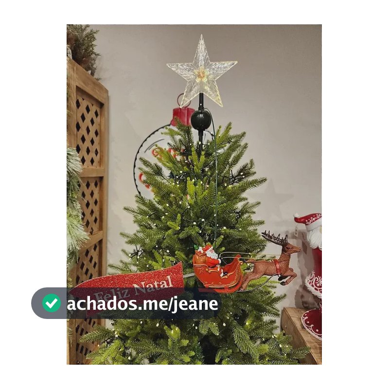 Ponteira Para Árvore Natal Treno Papai Noel Com Luz Estrela Vermelho