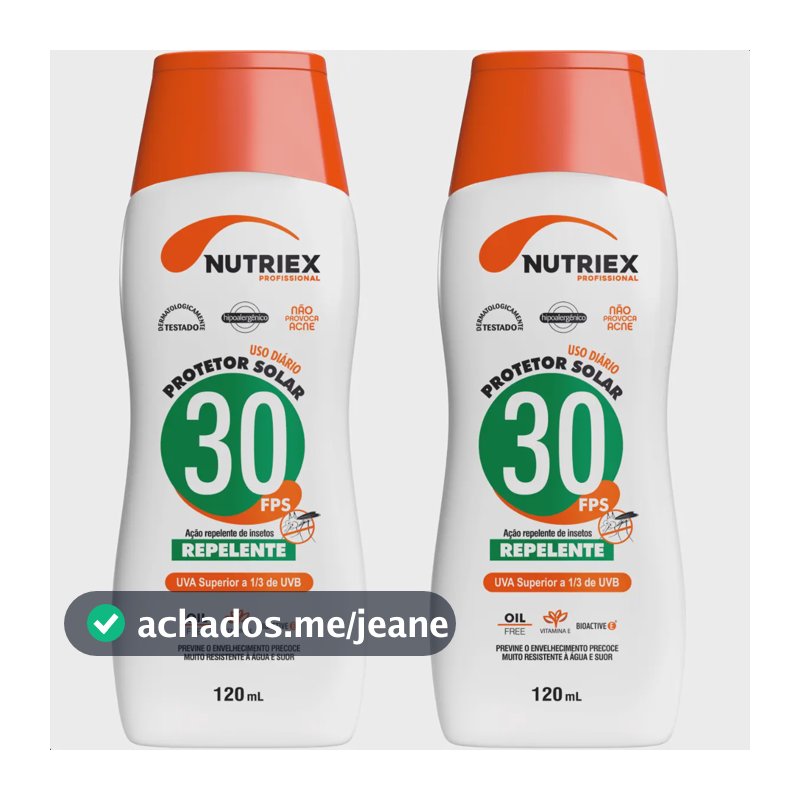 2 Un Protetor Solar Fps30 Repelente Toque Seco 120ml Nutriex