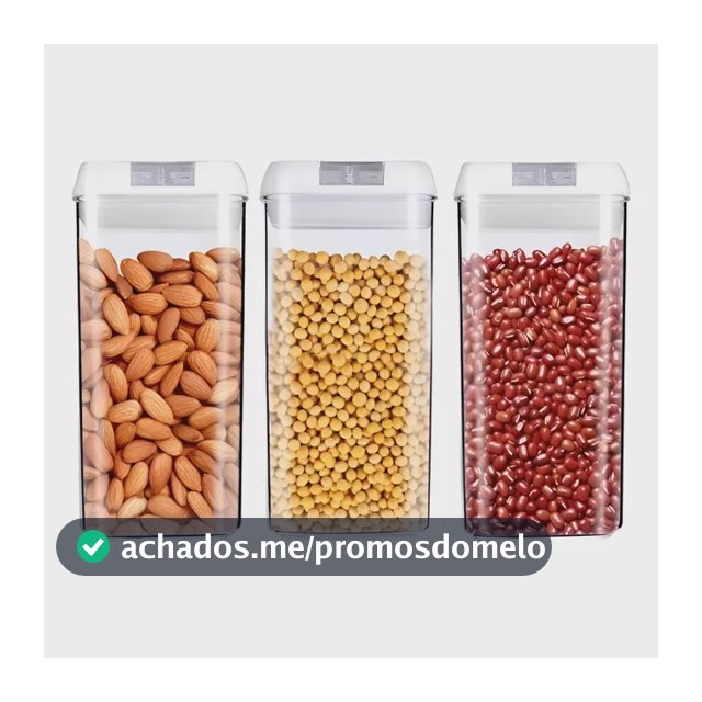 Kit 3 Potes Herméticos Acrílico 1200ml Porta Mantimentos Com