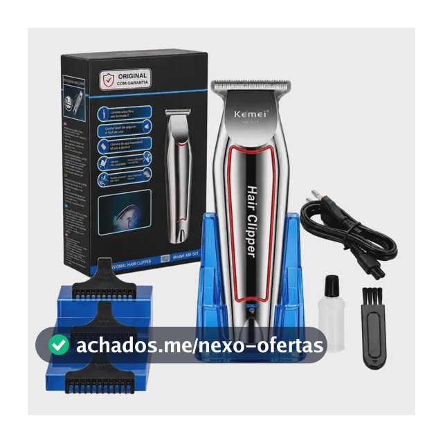 Maquina Acabamento Cortar Cabelo Barba E Pelos Kemei 032 Prateado 127/220v