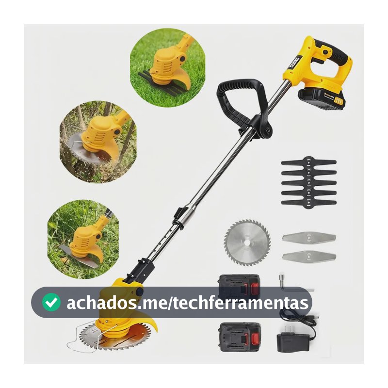 Roçadeira Sem Fio Cortador De Grama Elétrico 48v Duas Baterias Recarregável Leve E Resistente Para Uso Doméstico E Sítio