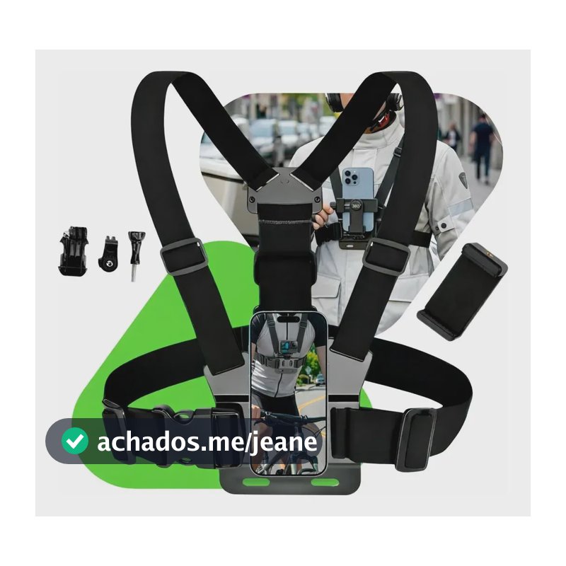 Suporte De Peito Para Celular Ajustável 360 Moto Bicicleta Preto