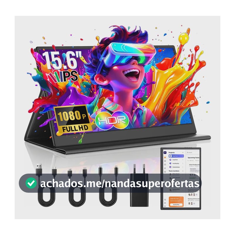 Monitor Portátil 15,6'' Full HD 1080P IPS MAIZHELUN, USB-C e HDMI, Monitor Gamer Ultrafino, Alto-Falantes Integrados, Capa Protetora, Segunda Tela para Laptop PC Mac Celular PS5/4 Xbox Switch