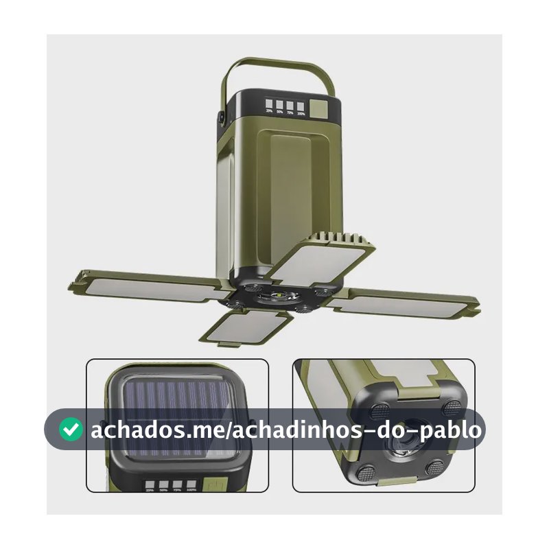 Lanterna Camping Solar Lampião Led Recarregável Usb Barraca Verde 127/220v