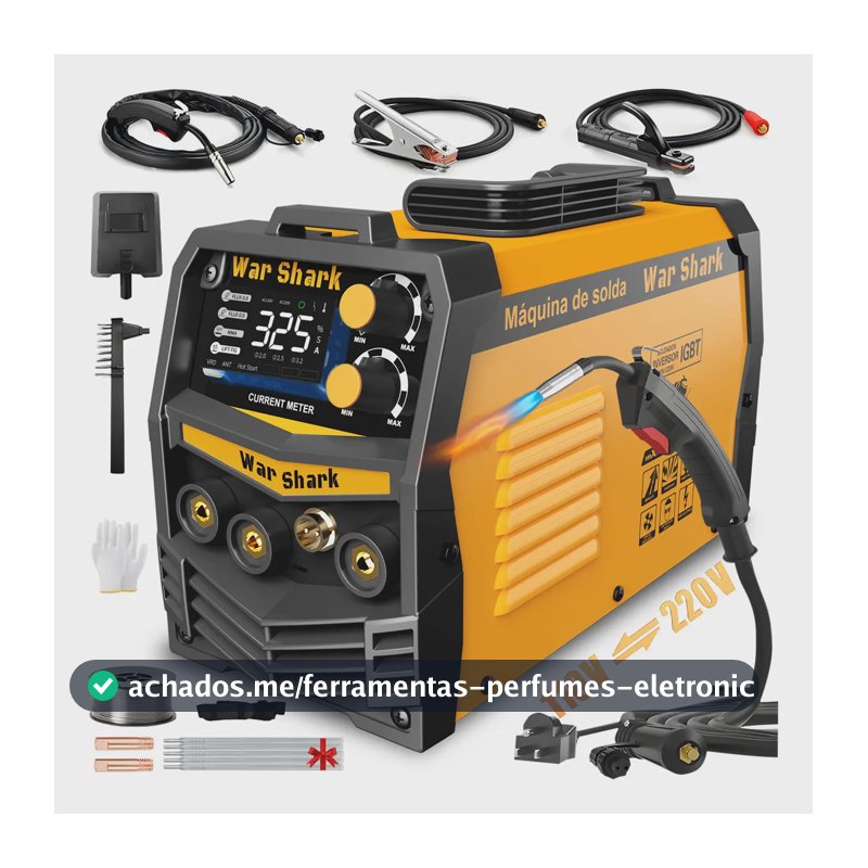 Máquina De Solda Inversora 325a 3 Em 1 Mig Tig Mma Bivolt 110v/220v War Shark Solda Eletrica Amarelo