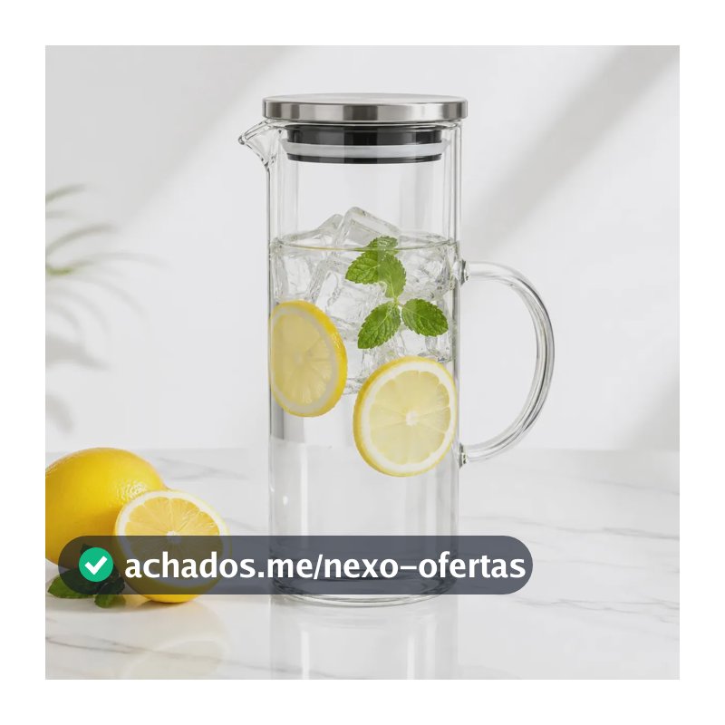 Jarra De Vidro Borossilicato 1,1 L Com Tampa Inox Vedação Hermética com Alça Para Sucos Água Chá Bebidas Resistente Transparente Carneiri