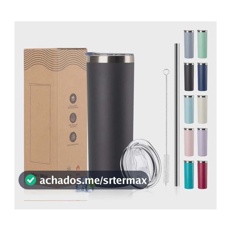 Copo Térmico A Vácuo Dupla Camada 20oz 591ml Para Carro Preto Liso