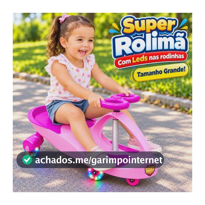 Carrinho Rolimã Infantil Com Rodas Led Triciclo Grande Deslizante Com Volante Brinquedo Para Crianças Super Car Rosa e Lilás