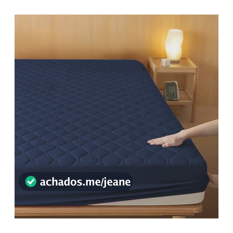 Capa Impermeável Colchão Casal Ajustável Durável Confortável Cor Azul-marinho Desenho do tecido Liso