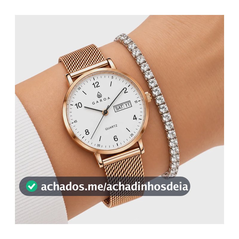 Relógio Feminino Garoa Rose Gold Pulseira Ajustável Quartz Branco