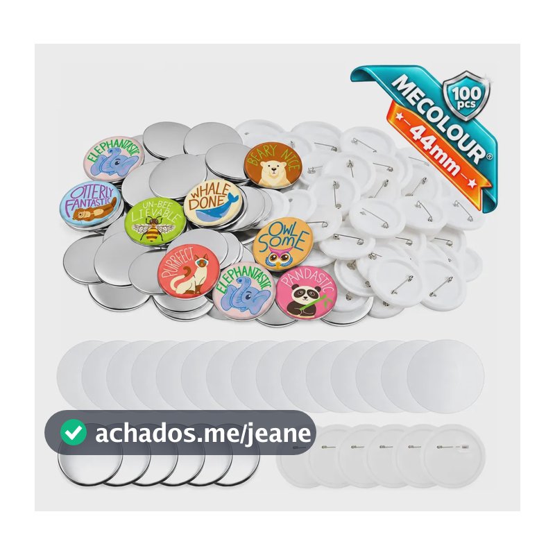 44mm Branco Pins E Bottons 100 Kits Para Mecolour Máquina De Button