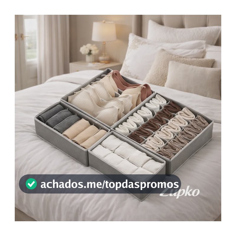 Kit 4 Organizadores Colmeia Gaveta Roupas Intimas Cinza Cinza