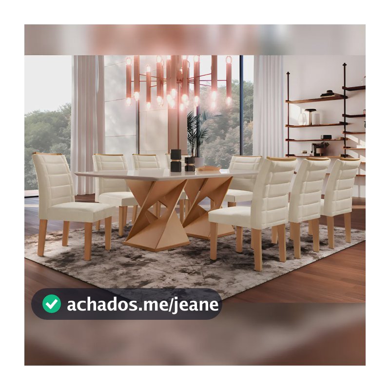 Conjunto Sala De Jantar Genova Tampo Vidro/mdf Com 8 Wt