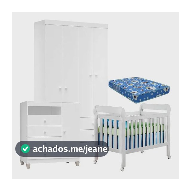 Quarto De Bebê 4 Portas Ternura Baby Com Berço Lila Branco Branco Brilho