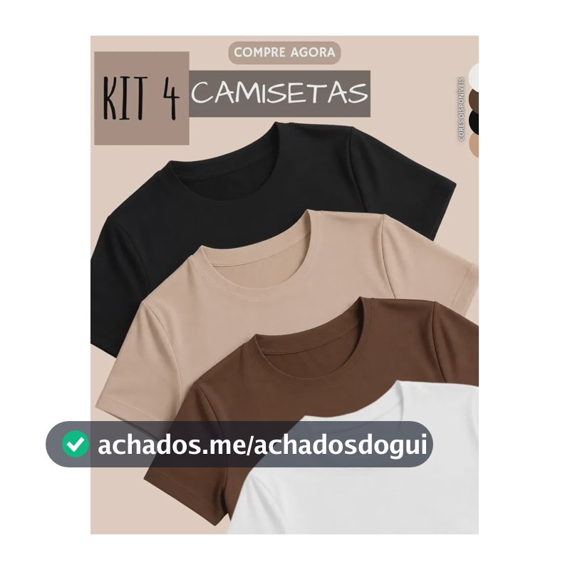 Kit 4 Blusas Feminina Suplex Estilosa T Shirt Básica Casual Preto + Branco + Marrom + Nude Liso G/gg (40-42)