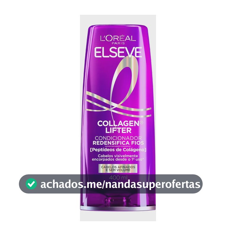 L'Oréal Paris Elseve Collagen Lifter Condicionador Redensificador com Colágeno Vegetal, Aumenta a Densidade e o Volume dos Fios Finos, Hidratação Profunda 400ml