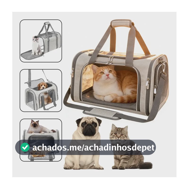 Bolsa De Transporte Pet Viagem Para Cabine Avião Mala Pet Cinza Até 15 Kg