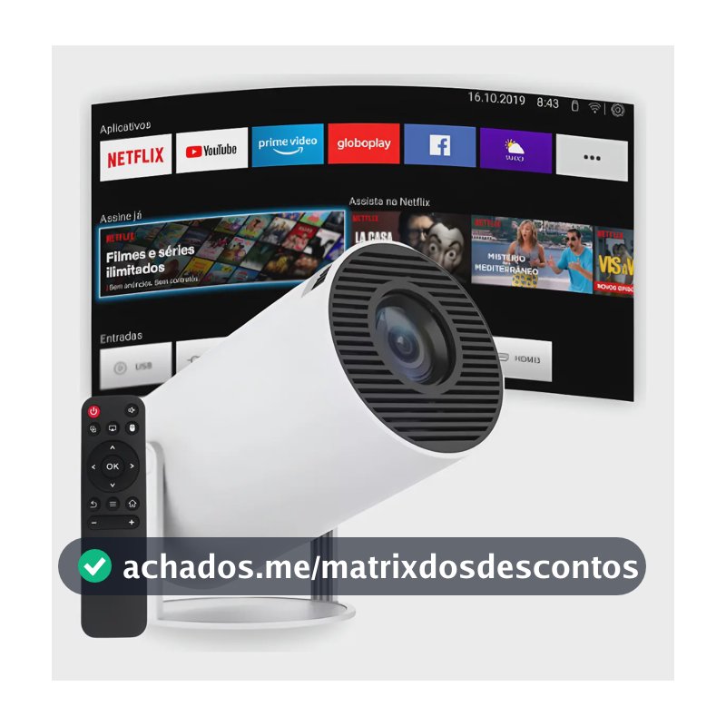 Projetor Portátil 4k Hd Android 11.0 Smart Wifi 5g Bluetooth Branco 127/220v